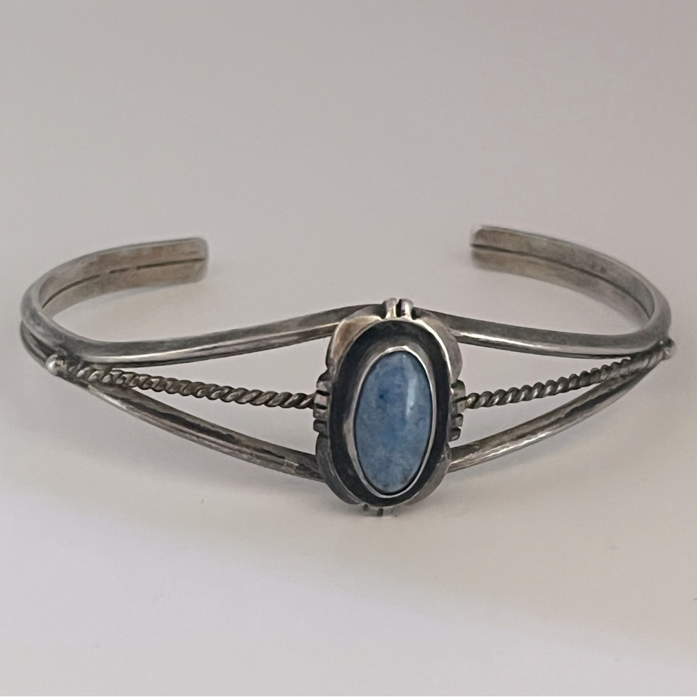 Leonard & Marian Nez Navajo Sterling Silver Lapis Cuff Bracelet Vintage